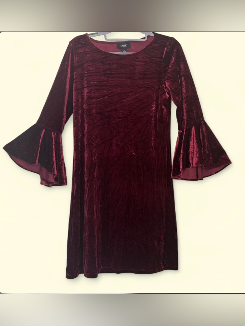 MSK Burgundy Crushed Velvet Gothic Whimsigoth Mystical Bell Sleeve Dress
